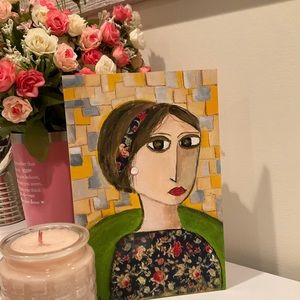 Hand painted original wood panel 6x9-Girl with a pearl Earring